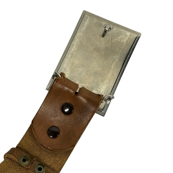 Vintage Brown Star Embossed Leather Belt with Semi Truck Metal Buckle - Picture 5 of 7